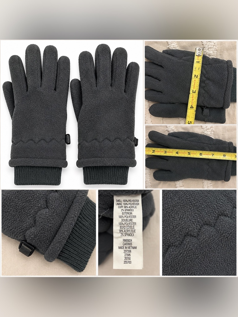 Source Unknown Black Fleece Women's Gloves with Ribbed Cuffs